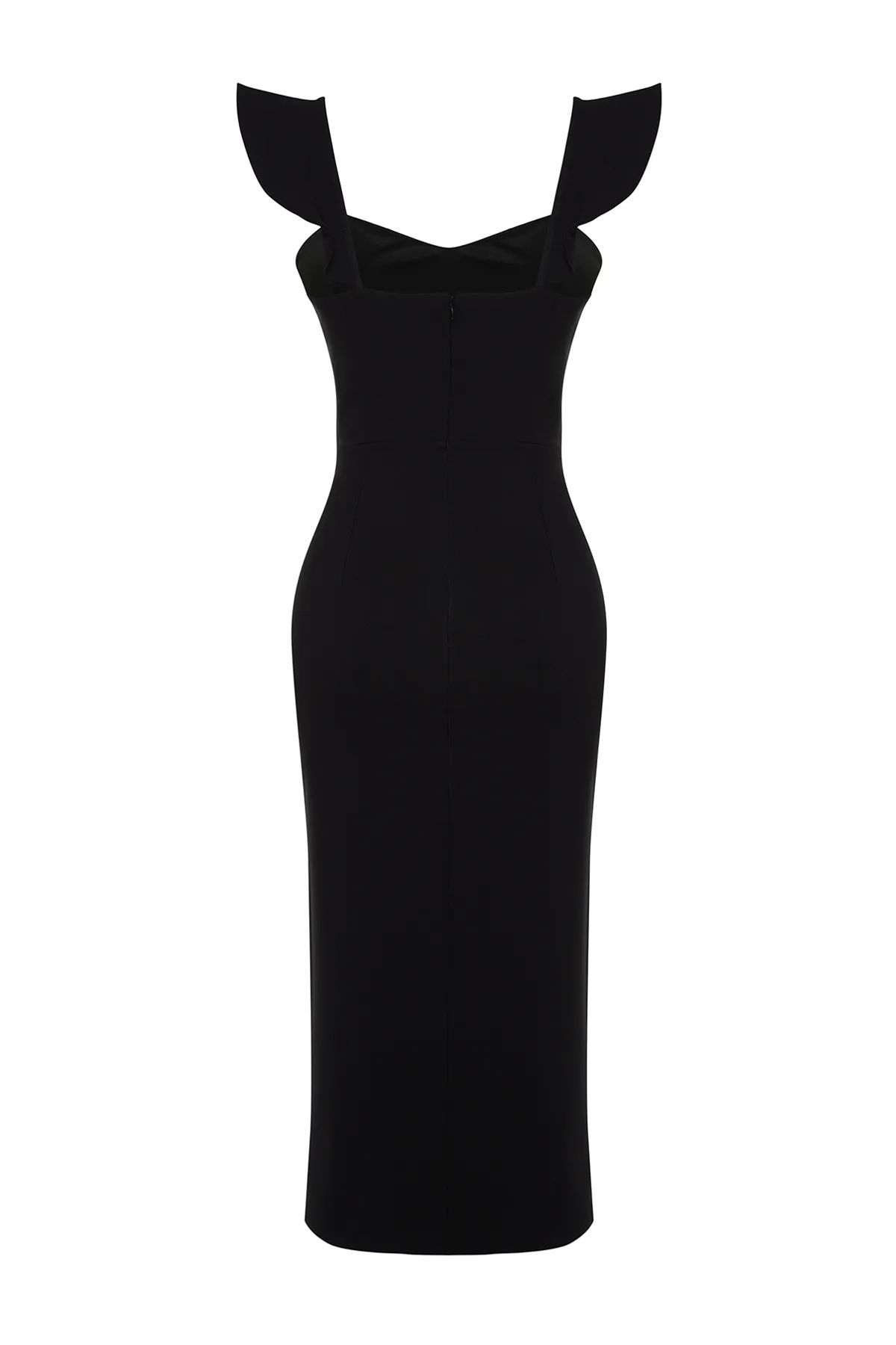Trendyol Collection  Schwarzes, gewebtes Kleid mit Rüschenträgern TPRSS24EL00134