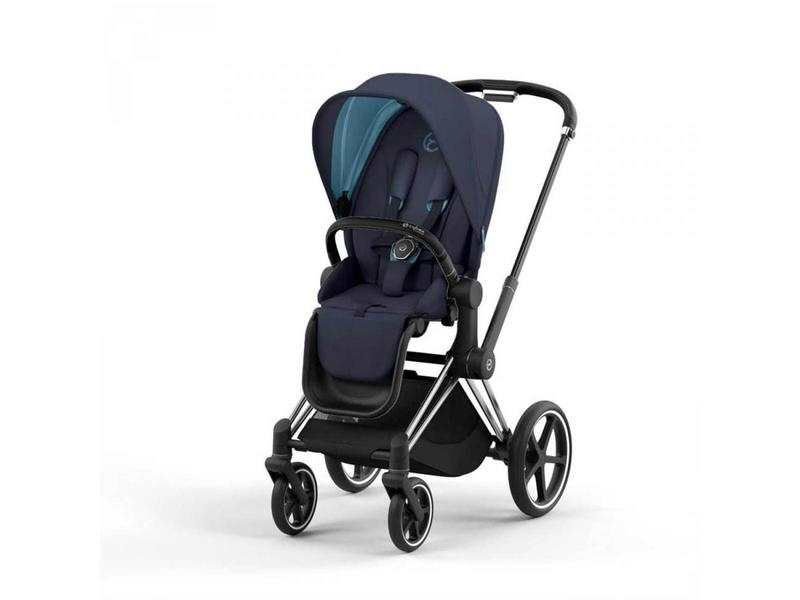 Poussette PRIAM 4 châssis Chrome Noir habillage Nautical Blue