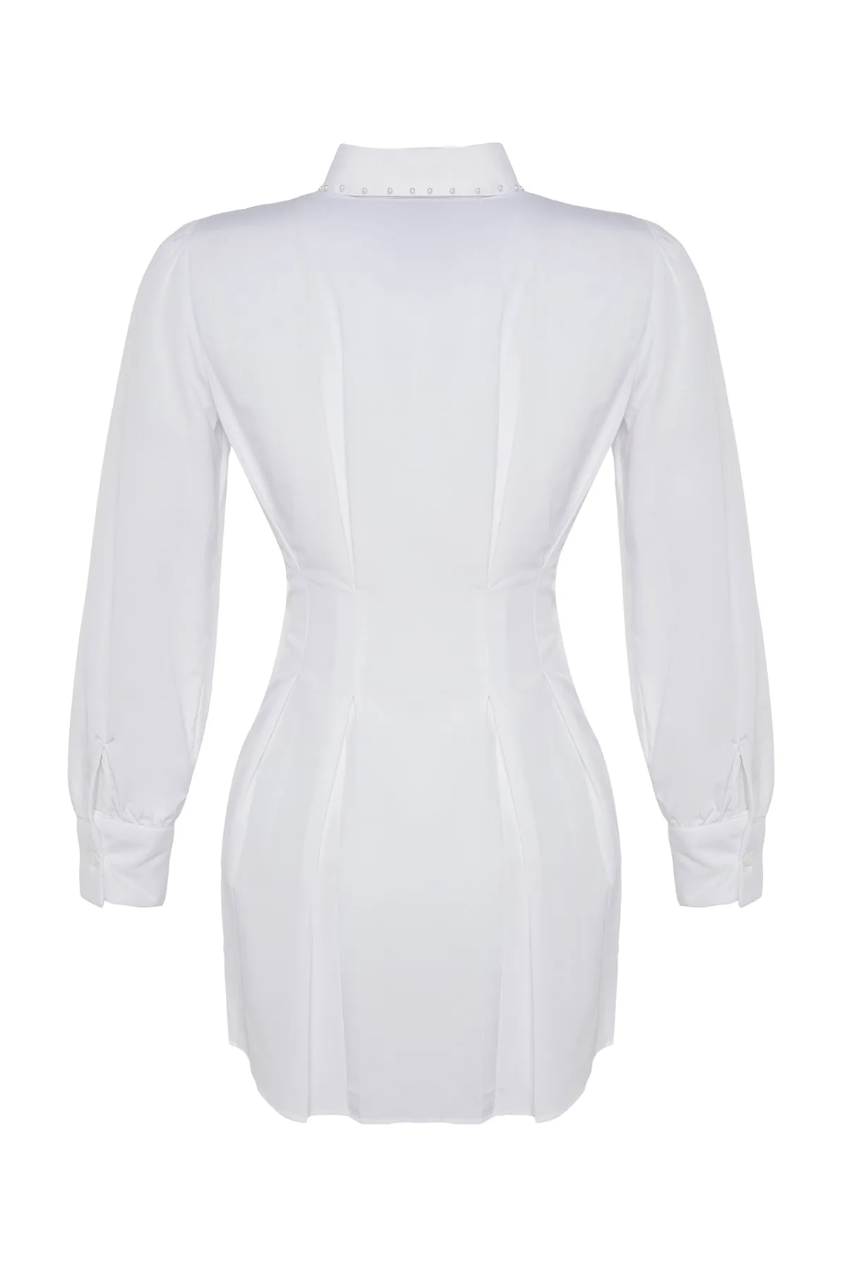 Trendyol Modest  Weißes, tailliertes, gewebtes Hemd mit Perlendetail TCTAW24TG00027