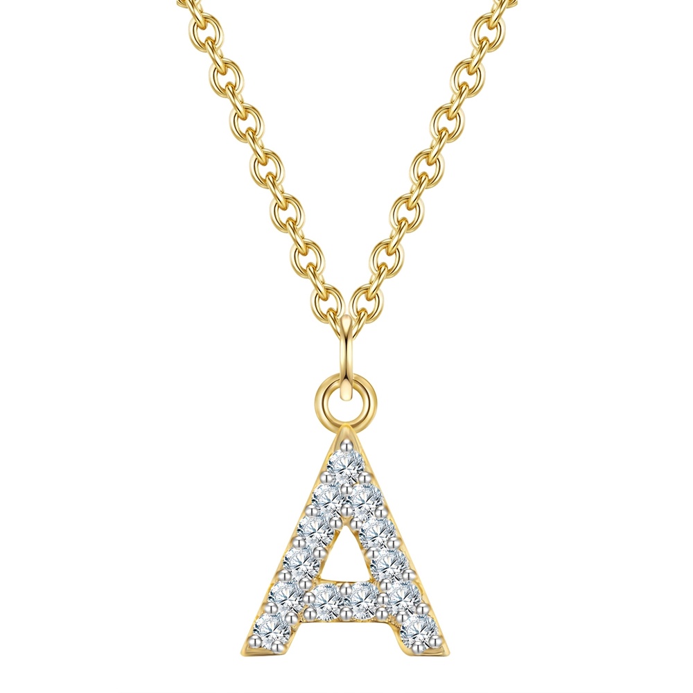 Glanzstücke München Collier en argent Lettre A Argent sterling Oxyde de zirconium (CZ) en Or jaune collier