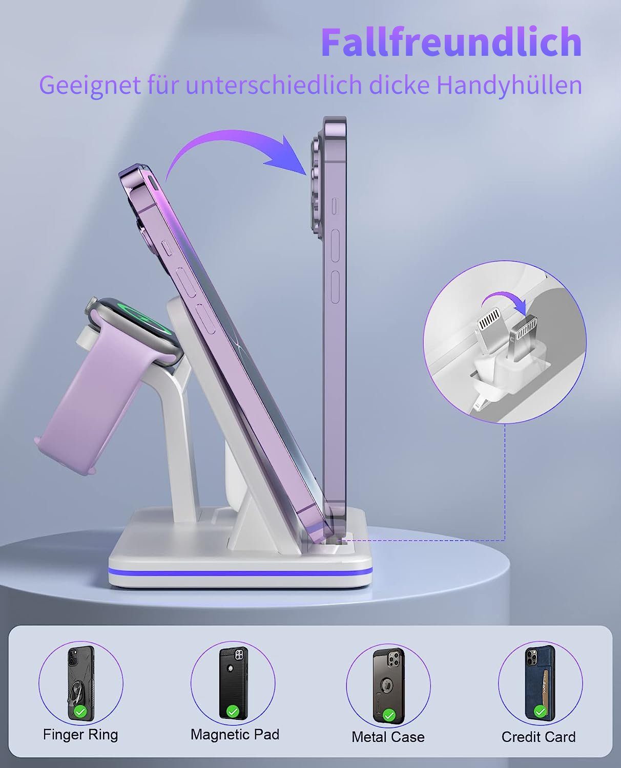 JOEAIS Handy-Dockingstation Induktive Ladestation Apple 3 in 1 iPhone iWatch Airpods Induktions, (Kabellose Ladegerät Handy Induktions Ladegeräte), Wireless Charger für Apple iWatch iPhone Airpods Charging Station