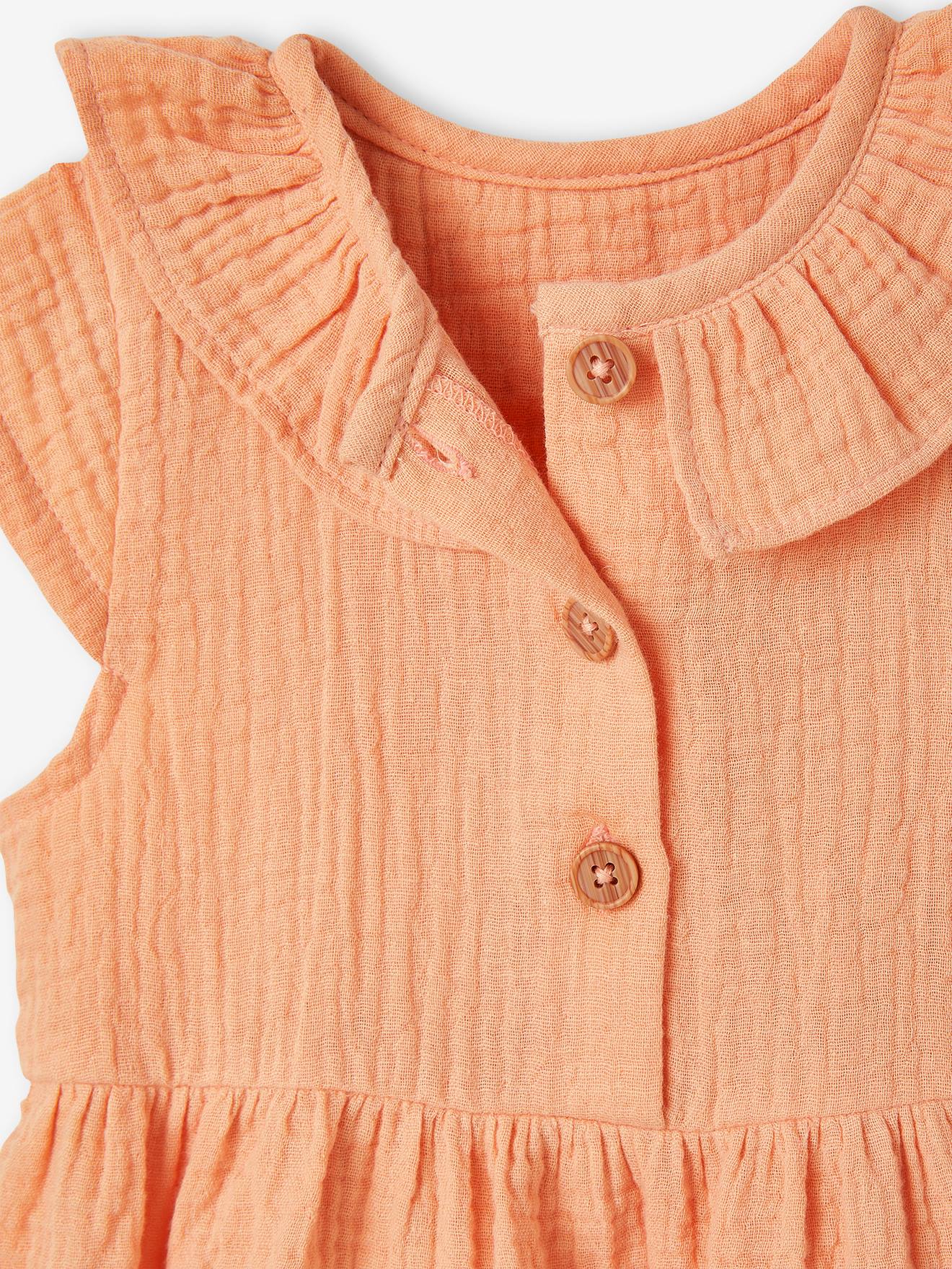 Robe à collerette bébé en gaze de coton vert