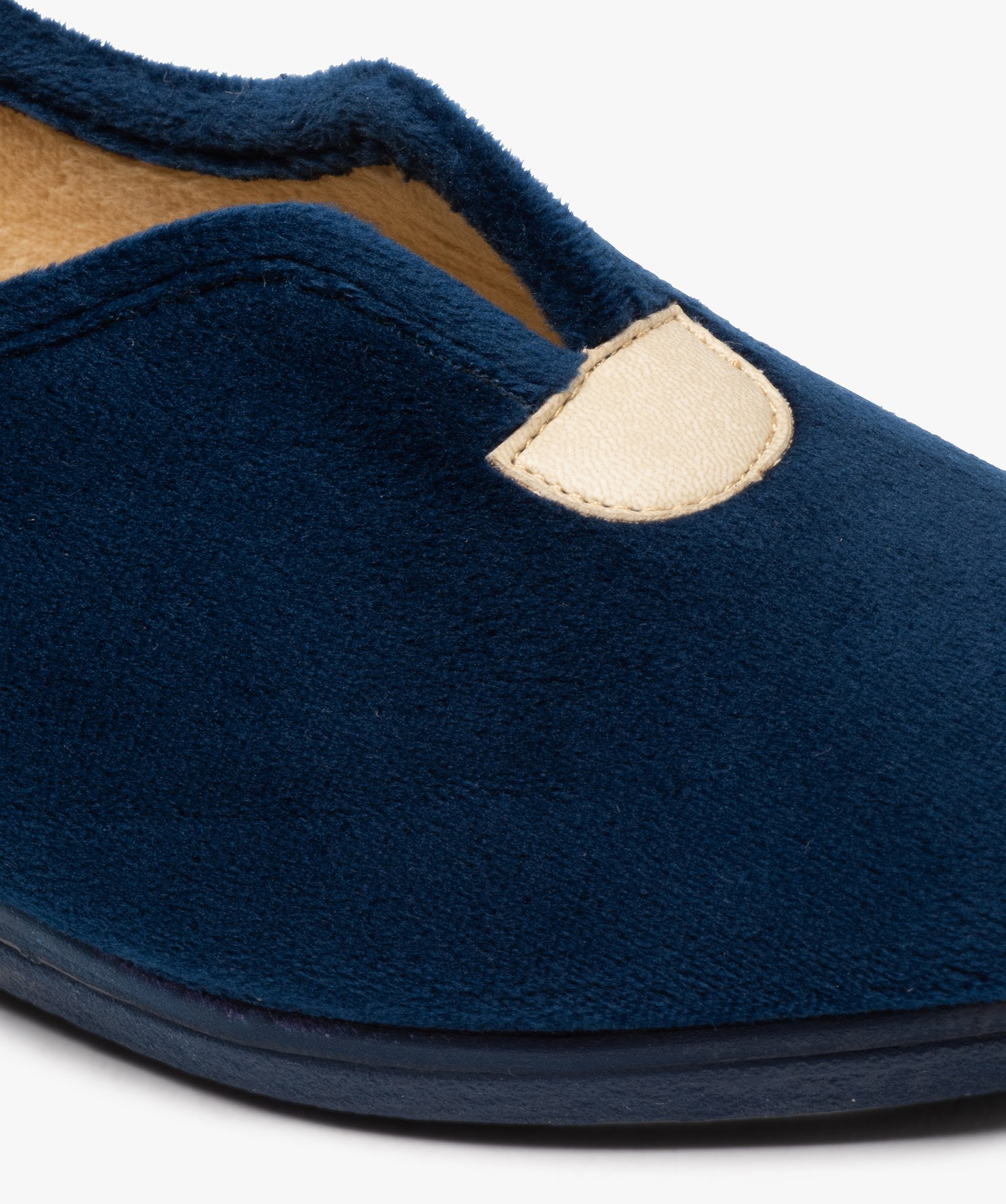 Chaussons femme confort en velours uni bleu | GEMO