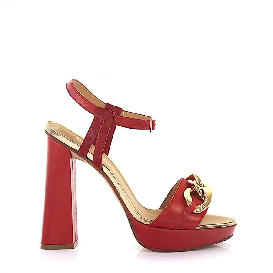 Dsquared2 - Plateausandalen Glattleder Kalbsleder Zierkette rot - rot