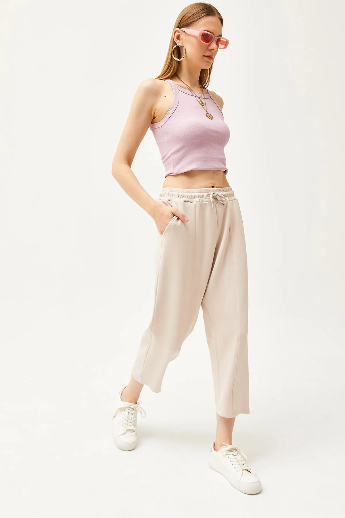 Olalook  Damen-Jogginghose aus Modal mit Pudertaschen und detaillierten, weichen, strukturierten Nähten EŞF-00000069