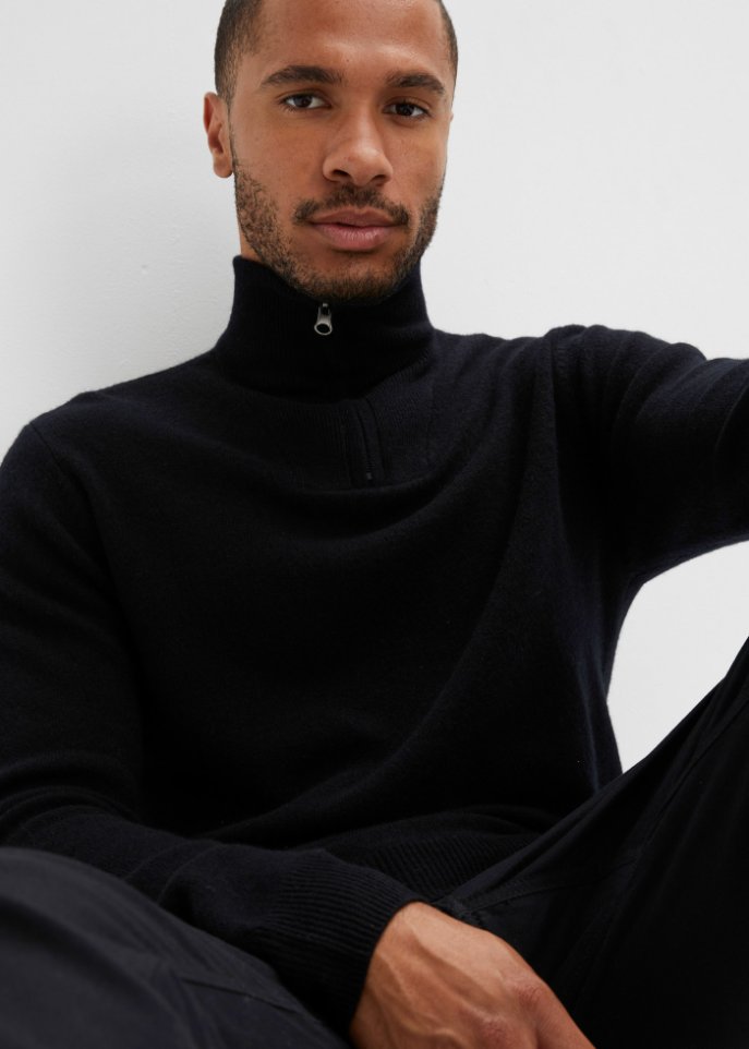 Premium Wollpullover mit Good Cashmere Standard®-Anteil, Troyerkragen