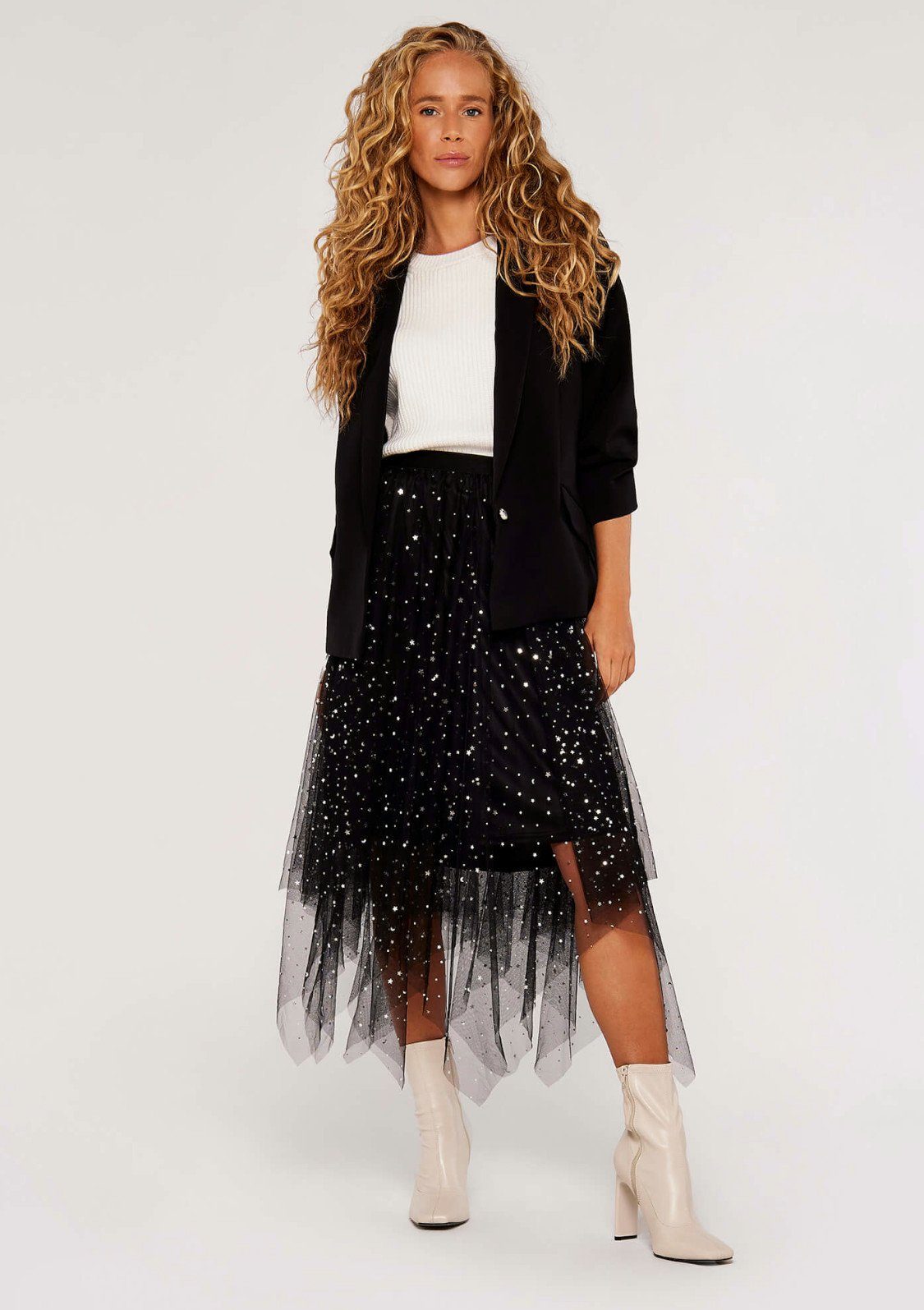 Apricot Tüllrock Metallic Stars Tulle Hanky Skirt (1-tlg) mit asymmetrischem Saum