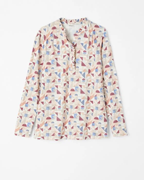 Tee-shirt volanté toucher peau de pêche, manches longues