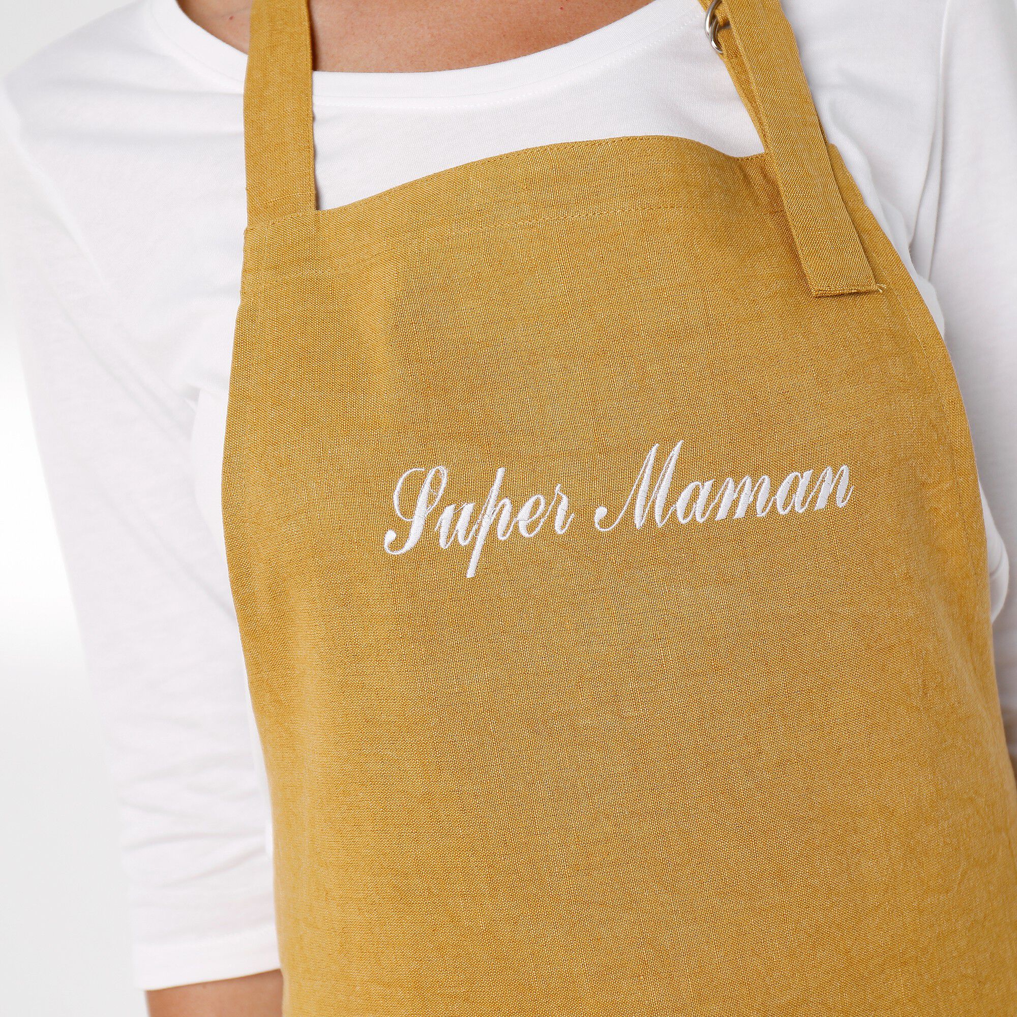 Tablier bavette coton et lin uni personnalisable