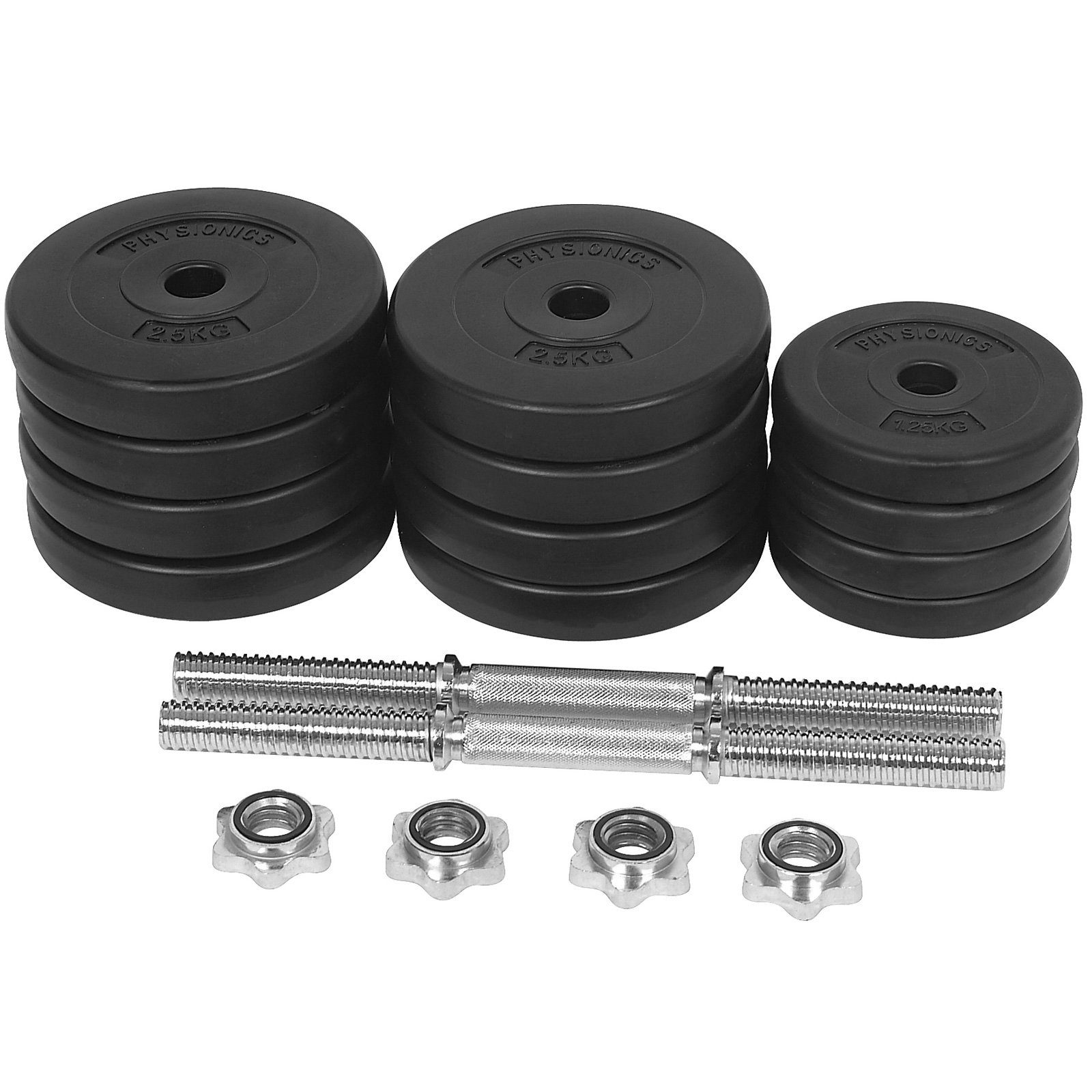 Physionics Hantel-Set Kurzhantel Set 30 kg (2 x 15 kg) Ø 25 mm - Hantelstangen, Kurzhanteln