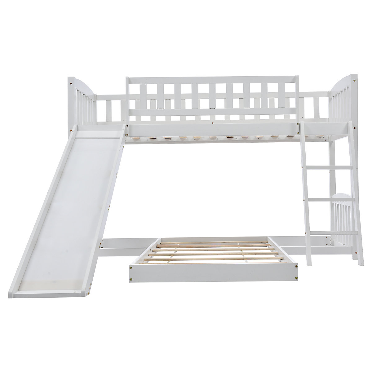 Etagenbett mit Rutsche, Niedriger Kinderbett Etagenbettrahmen Massives Kiefernbett 90 x 200 cm