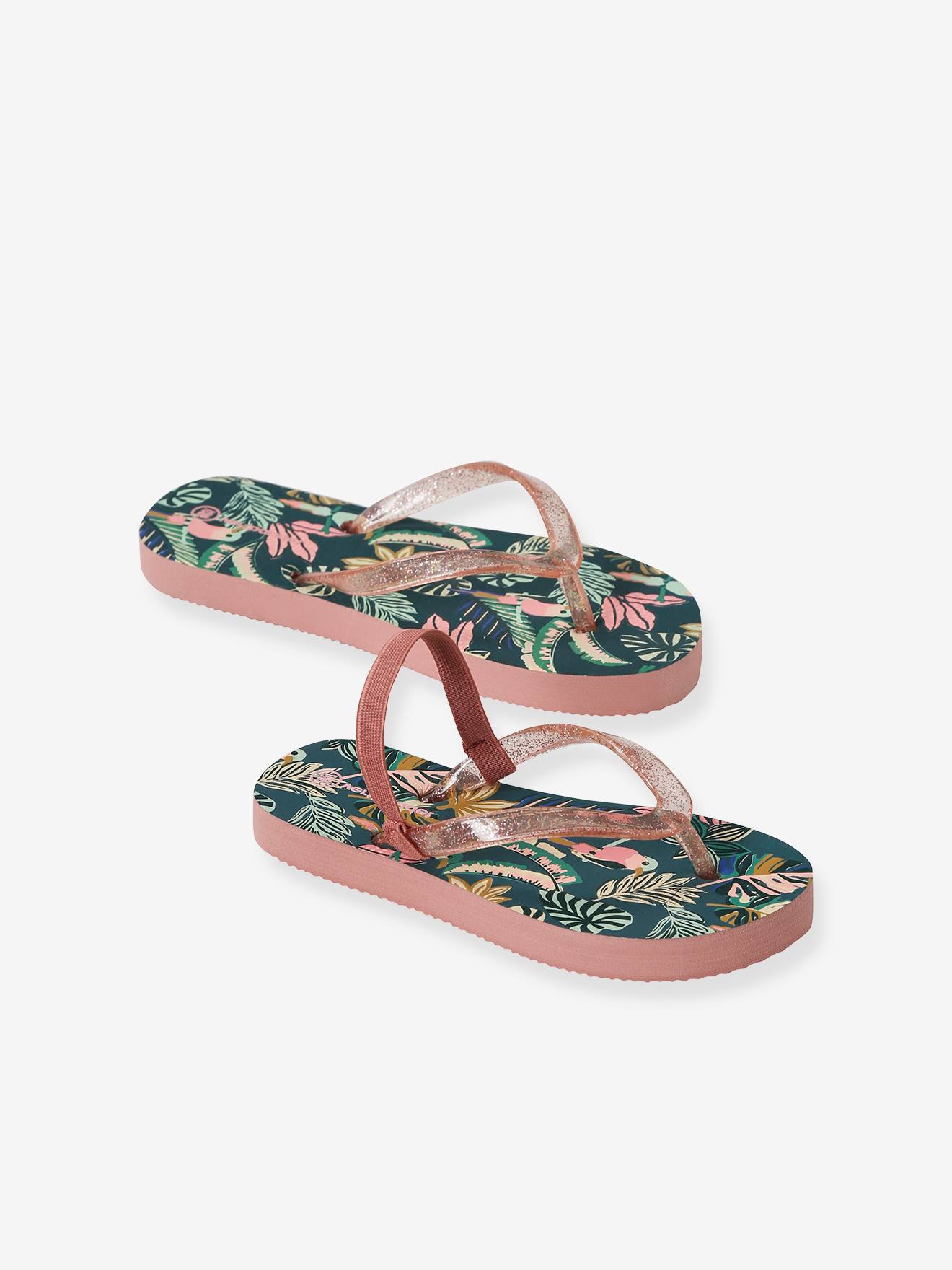 Tongs imprimées fille vert fonce imprime