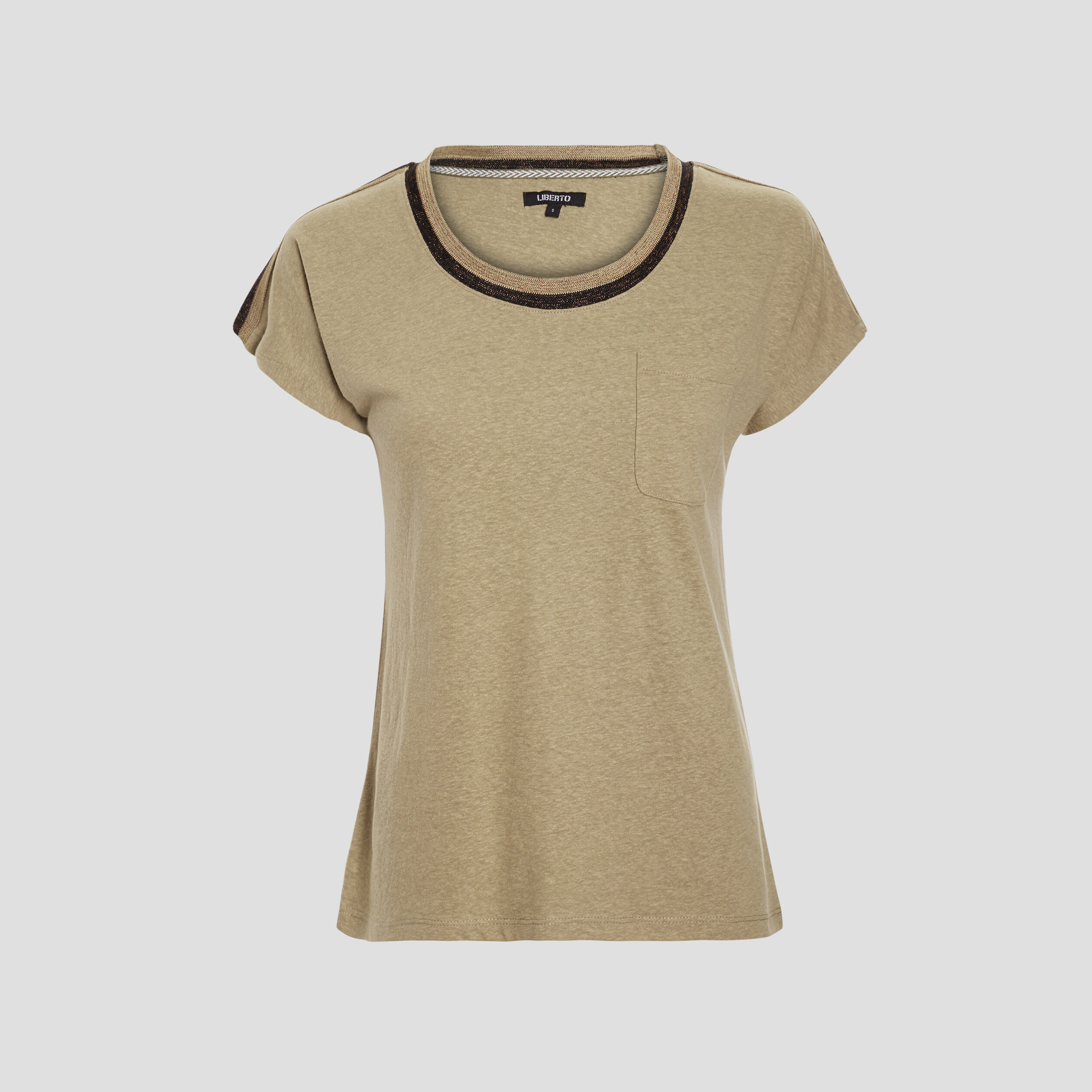 T-shirt col contrasté manches courtes vert kaki femme | La Halle