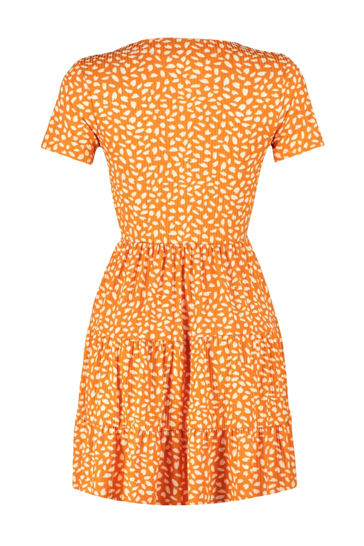 Trendyol Collection  Orange bedrucktes, zweireihiges, dehnbares Mini-Strickkleid mit zweireihigem Ausschnitt TWOSS21EL0241