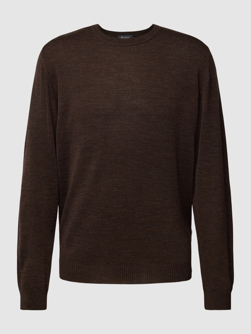Strickpullover mit gerippten Abschlüssen in schokobraun