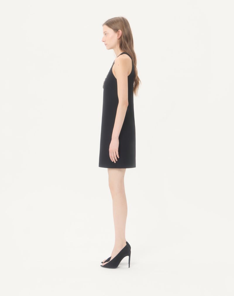 Vestido curto de crepe bordado de alta costura