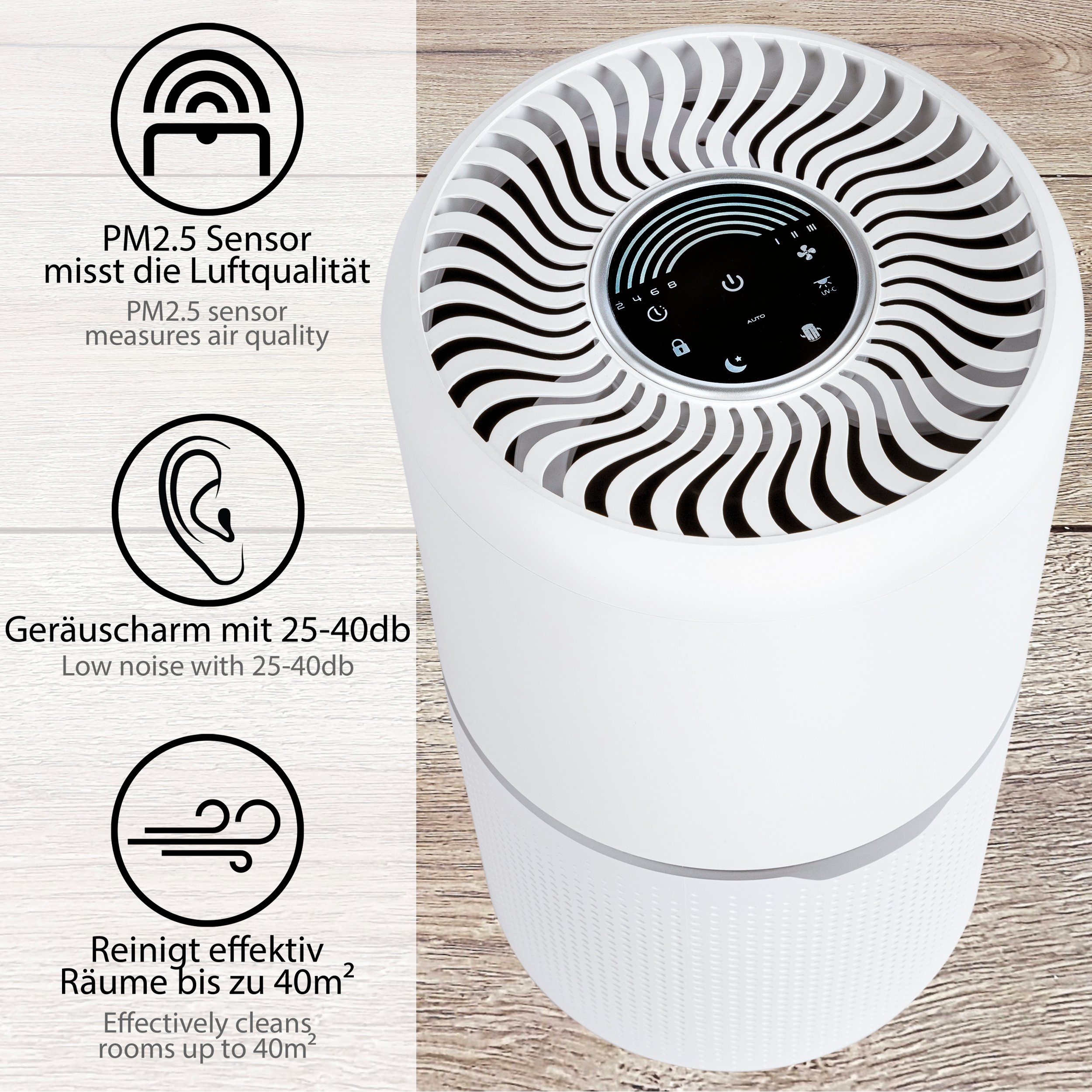 ONVAYA Luftreiniger Luftfilter mit H13 HEPA Filter, Aktivkohlefilter & UV-C Licht