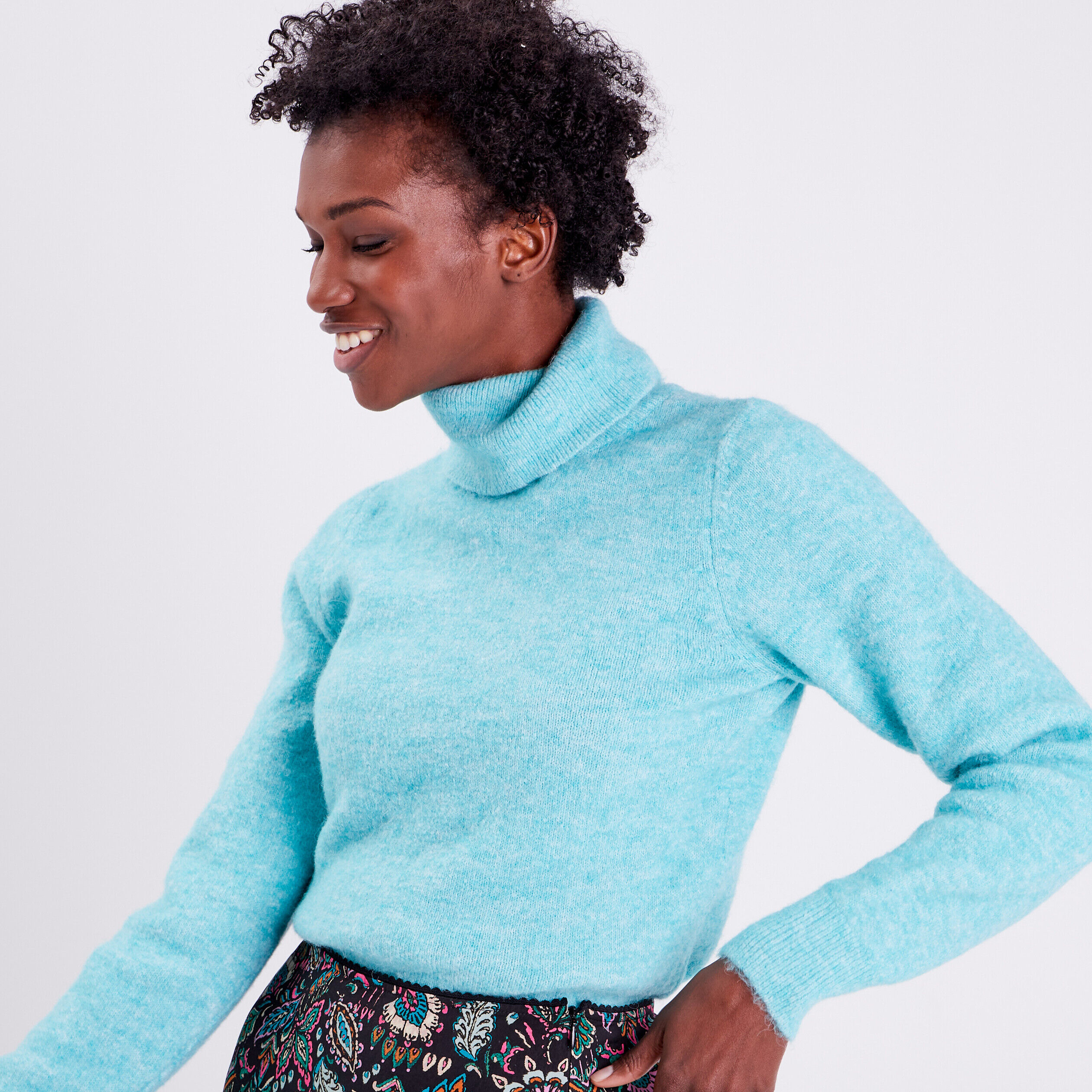 Pull col roulé bleu pétrole femme | Cache Cache