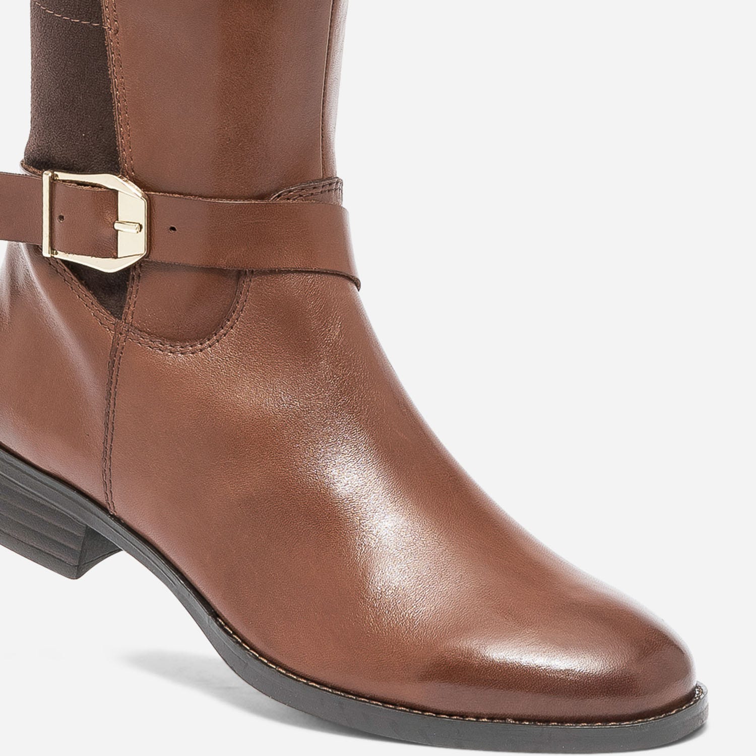 Botte CAPRICE cognac en cuir et textile à boucle