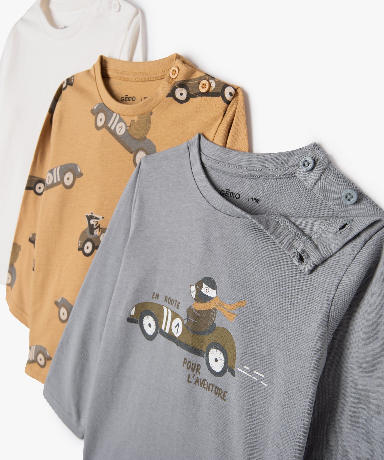 Tee-shirt manches longues en coton bébé Garçon (lot de 3) ecru | GEMO
