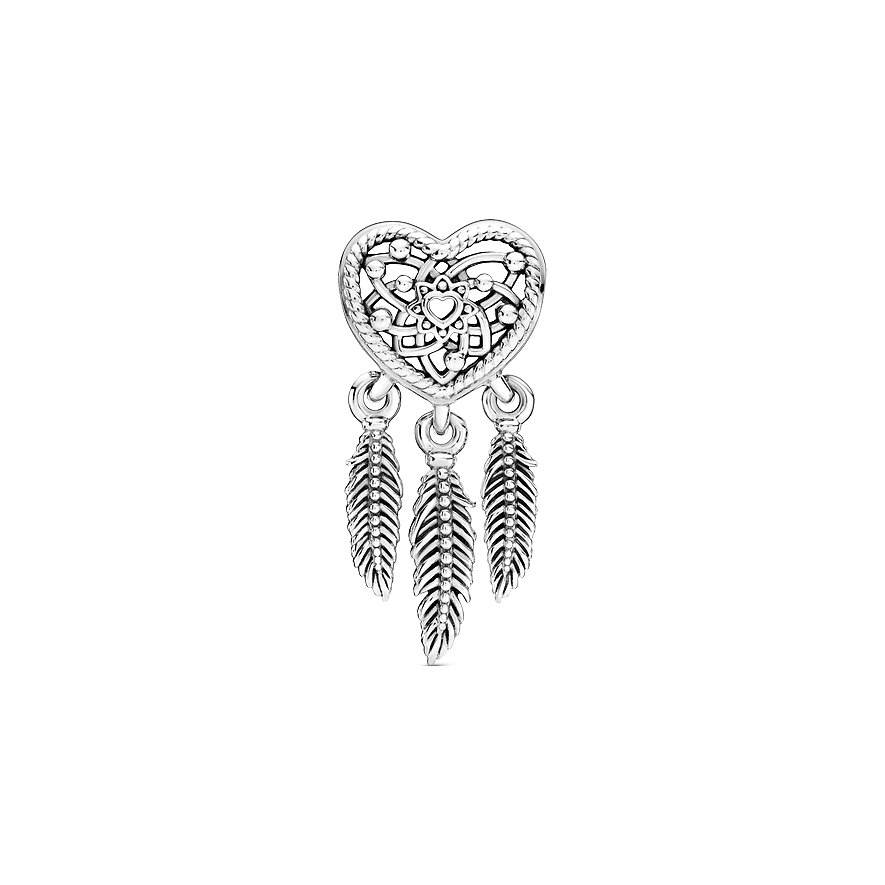 Pandora Charm Moments Offen gearbeitetes Herz & drei Federn Traumfänger