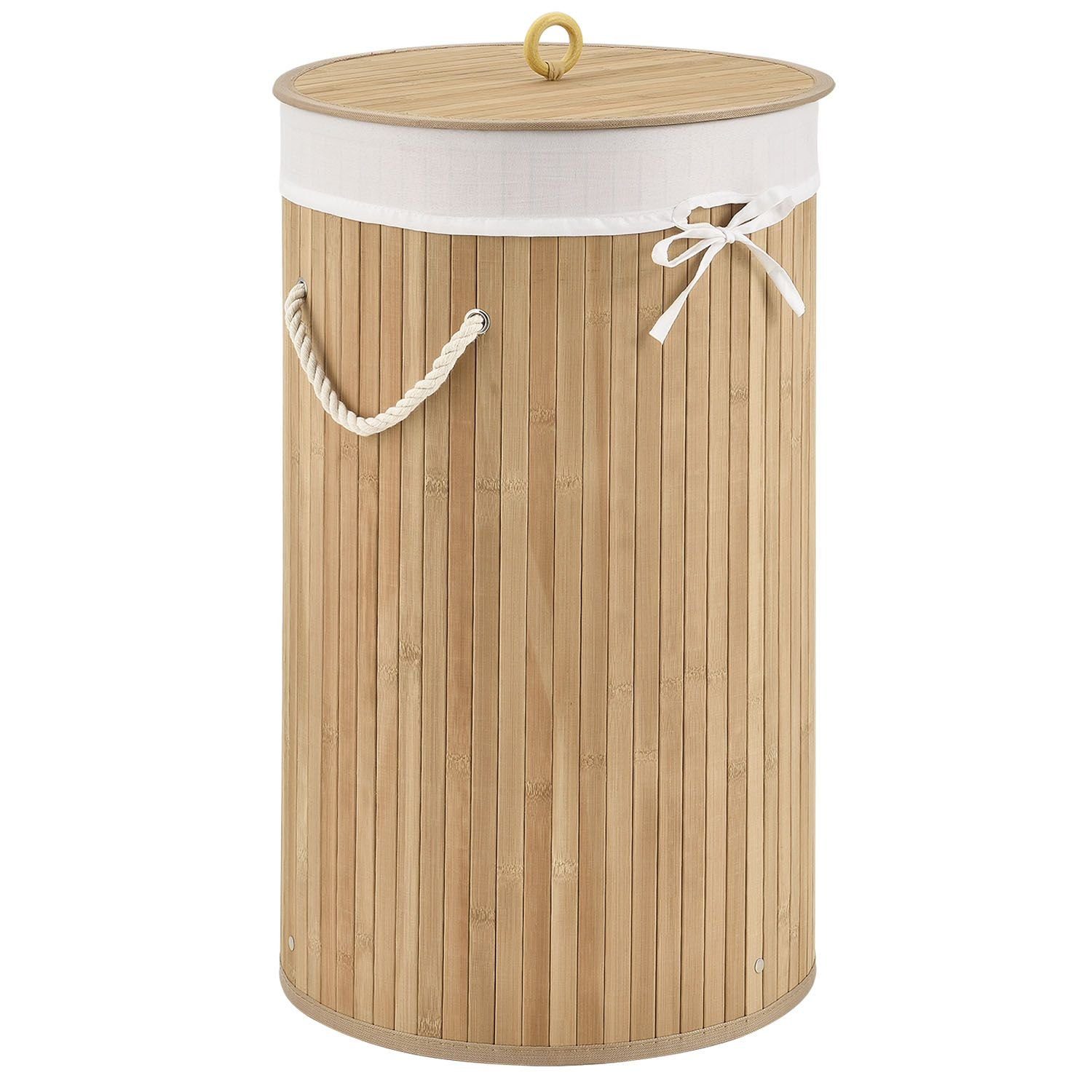 Juskys Wäschekorb Curly-Round, 55 l, mit Tragegriffe, Deckel, Wäschesack waschbar, platzsparend