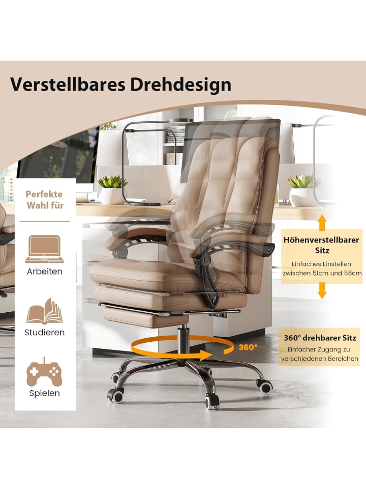 COSTWAY Ergonomischer Bürostuhl mit Fußstütze in Khaki günstig kaufen onesize