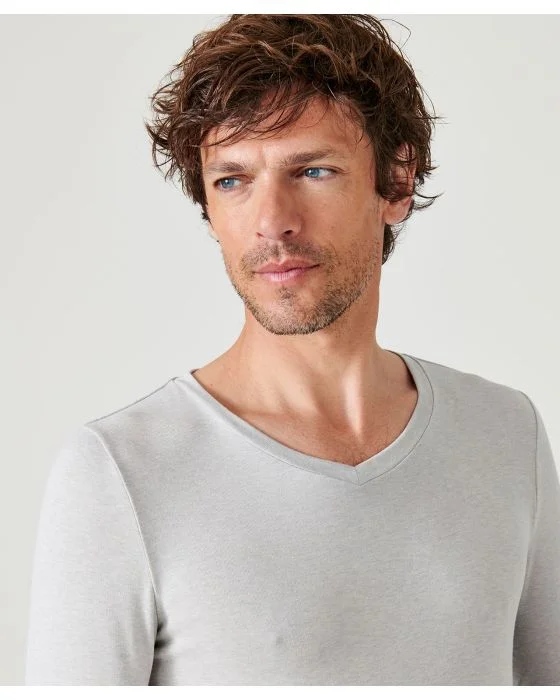 T-shirt col V fine côte Thermolactyl Sensitive, manches longues