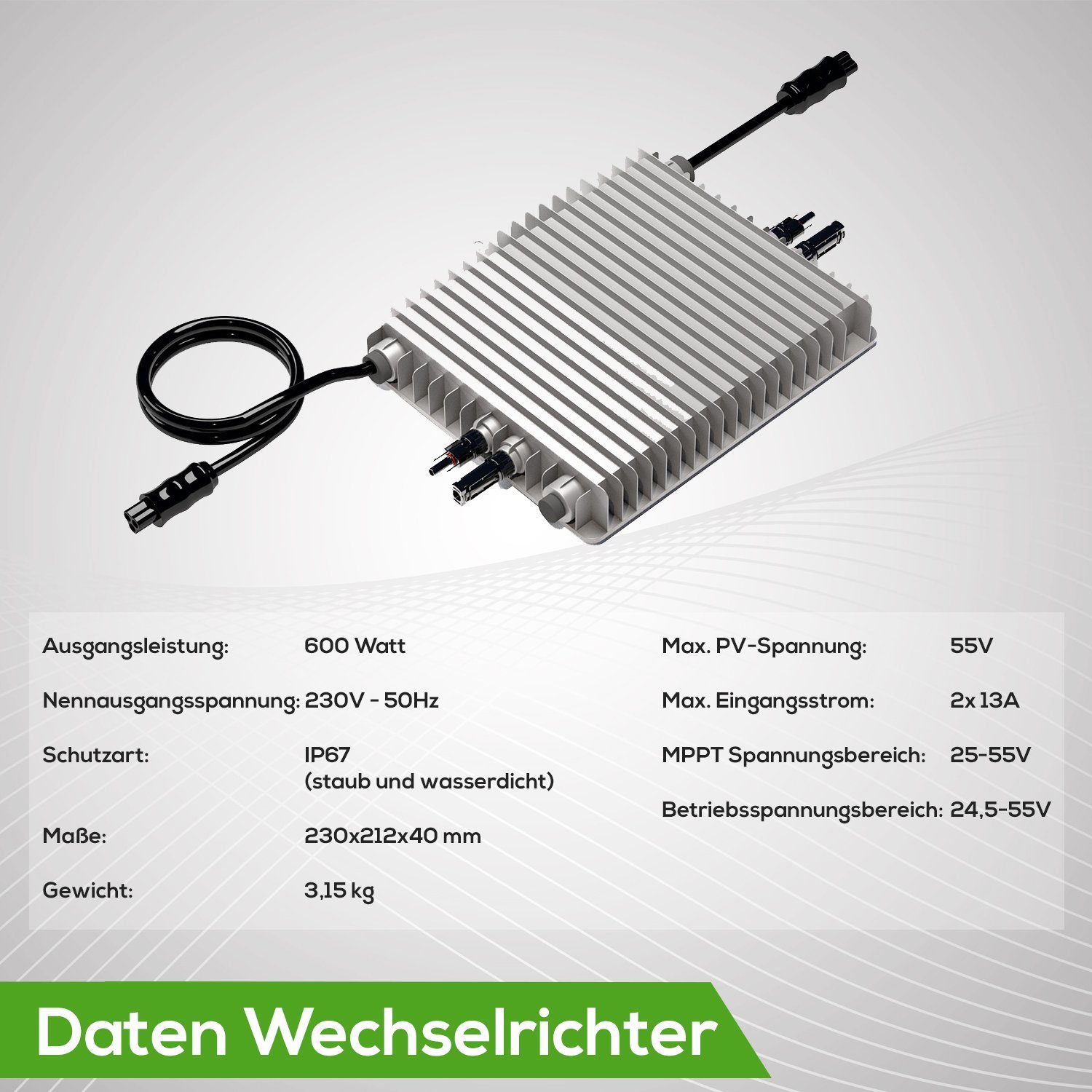 TroniTechnik Solaranlage Balkonkraftwerk Mini PV-Anlage 2 x 410W Set 820W / 600W Mikroinverter, 820 W, Monokristallin, (Komplettset, 4-St., 2x Solarpaneel, Mikroinverter, 5m Anschlusskabel), inkl. Mikroinverter und 5m Anschlusskabel