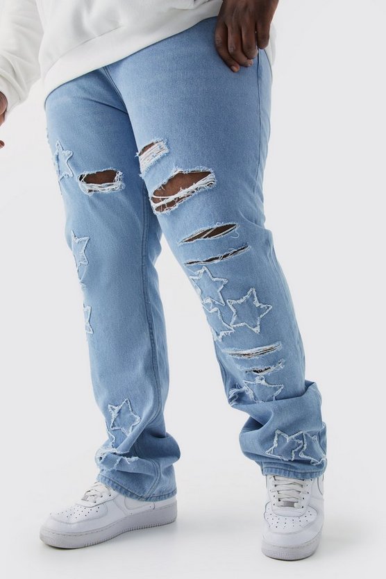 Plus Slim-Fit Schlagjeans mit Sternen-Applikation