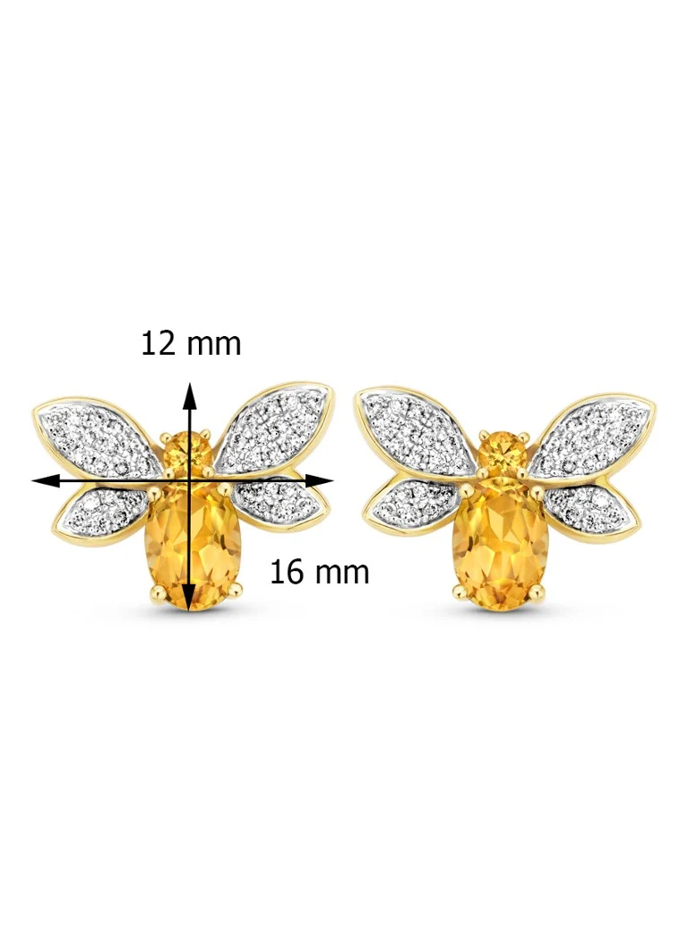 Diamond Point Yellow Gold Earrings 1.55 ct Citrine Queen Bee