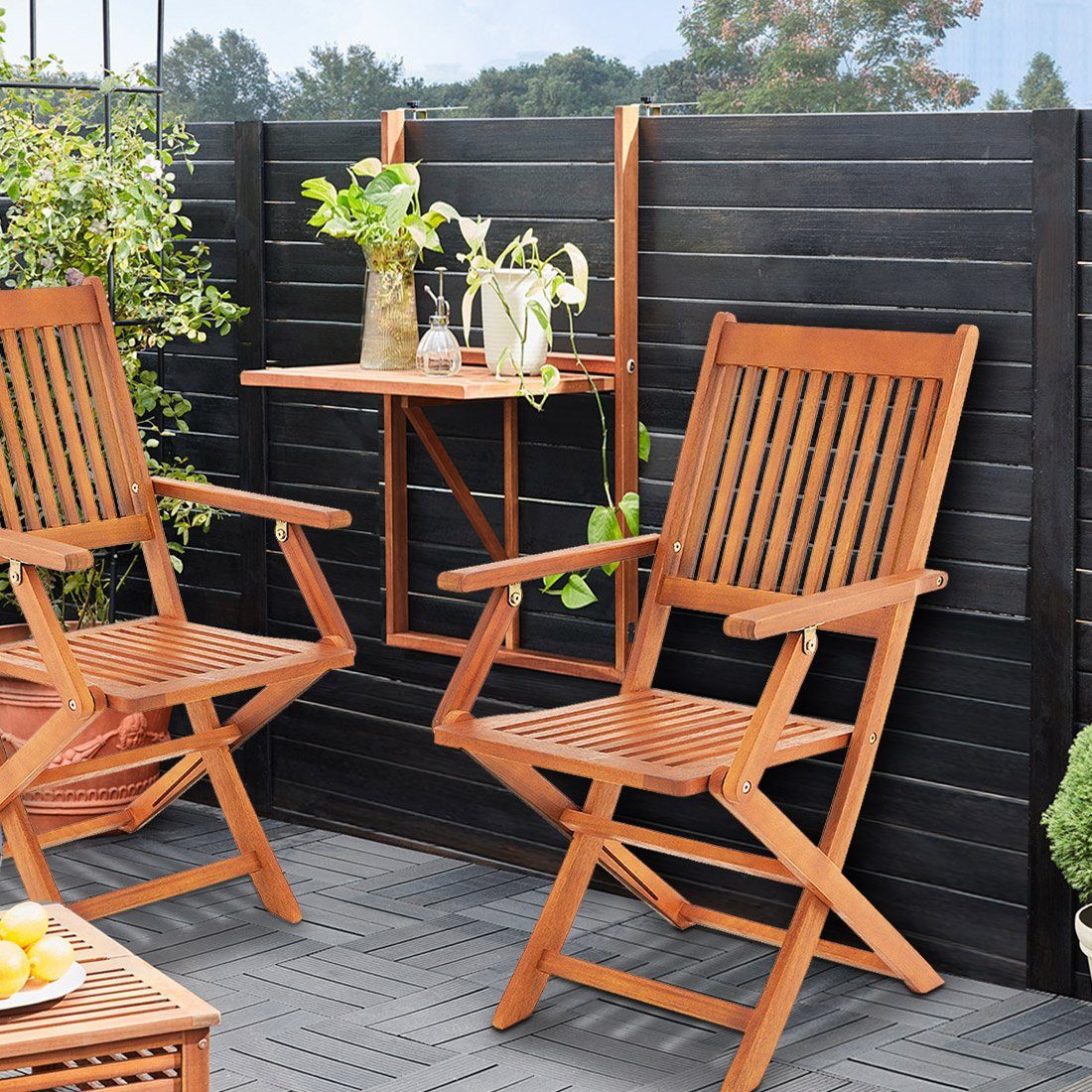 Casaria Balkonset, (3-tlg), Akazie Holz Wetterfest Klappbar 65x45x87cm FSC Hängetisch Klappstühle