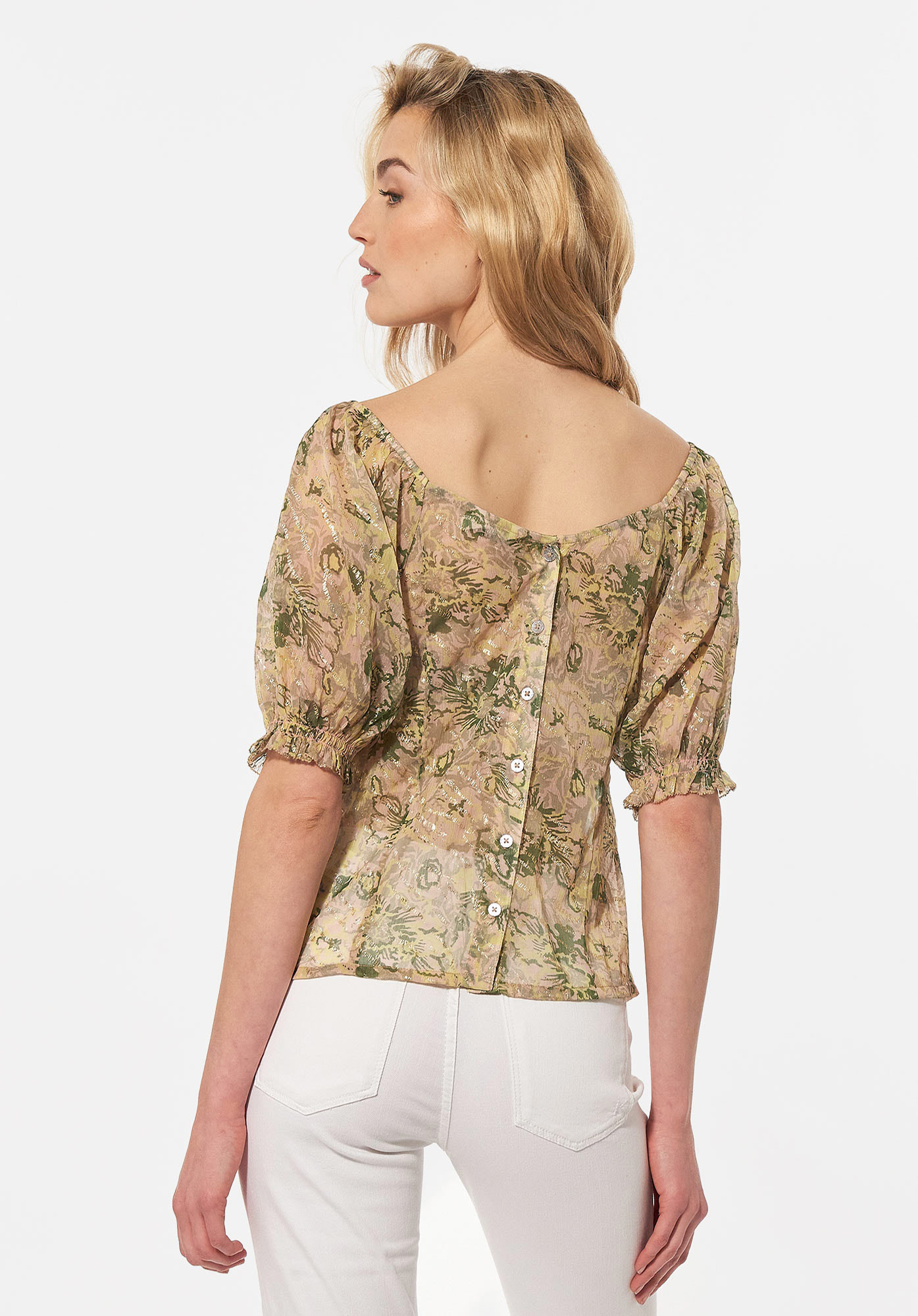 BROOK  Blouse fleurie verte Femme en 100% polyester recyclé
