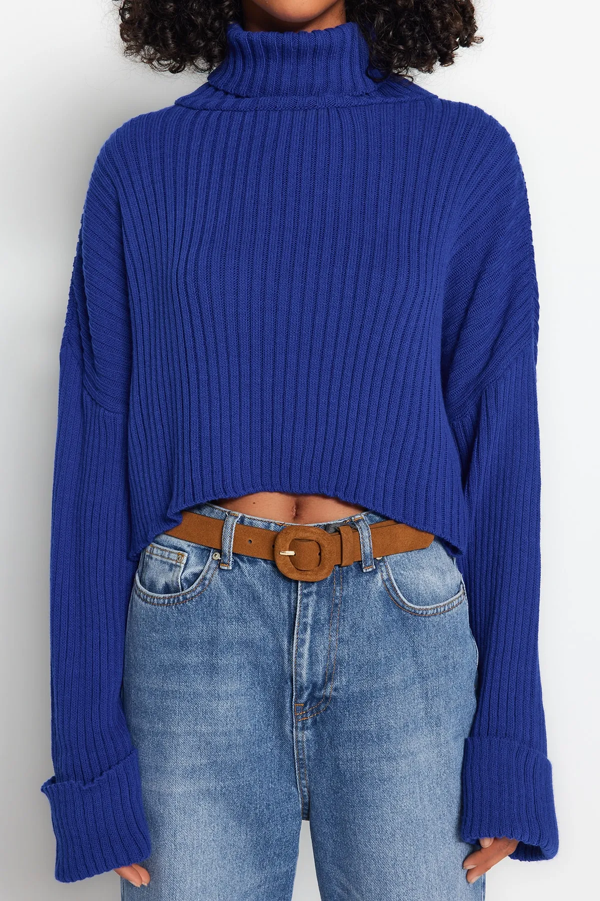 Trendyol Collection  Saks Crop Basic Strickpullover TWOAW22KZ0223