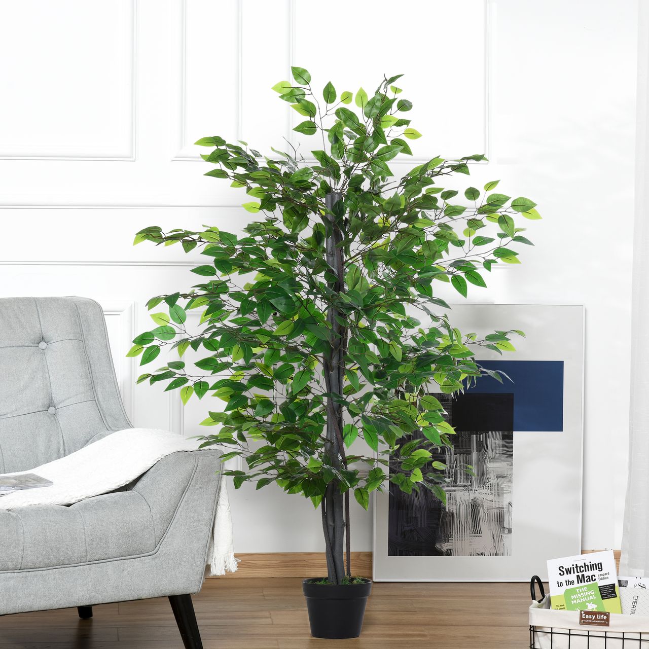 Outsunny Kunstpflanze Kunstbaum Banyan Baum Innendekoration Flora grün