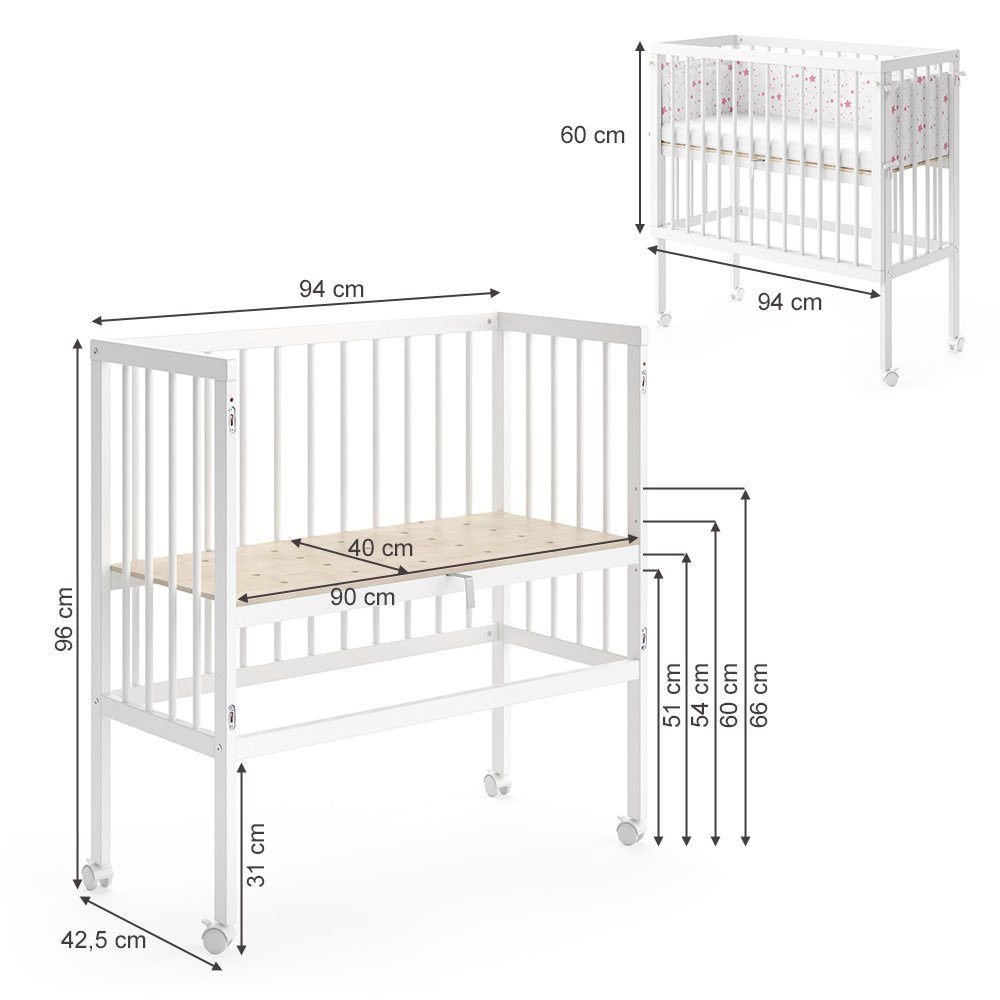 VitaliSpa® Beistellbett Babybett Stubenbett 2 Seitenteile SOPHIE Weiß
