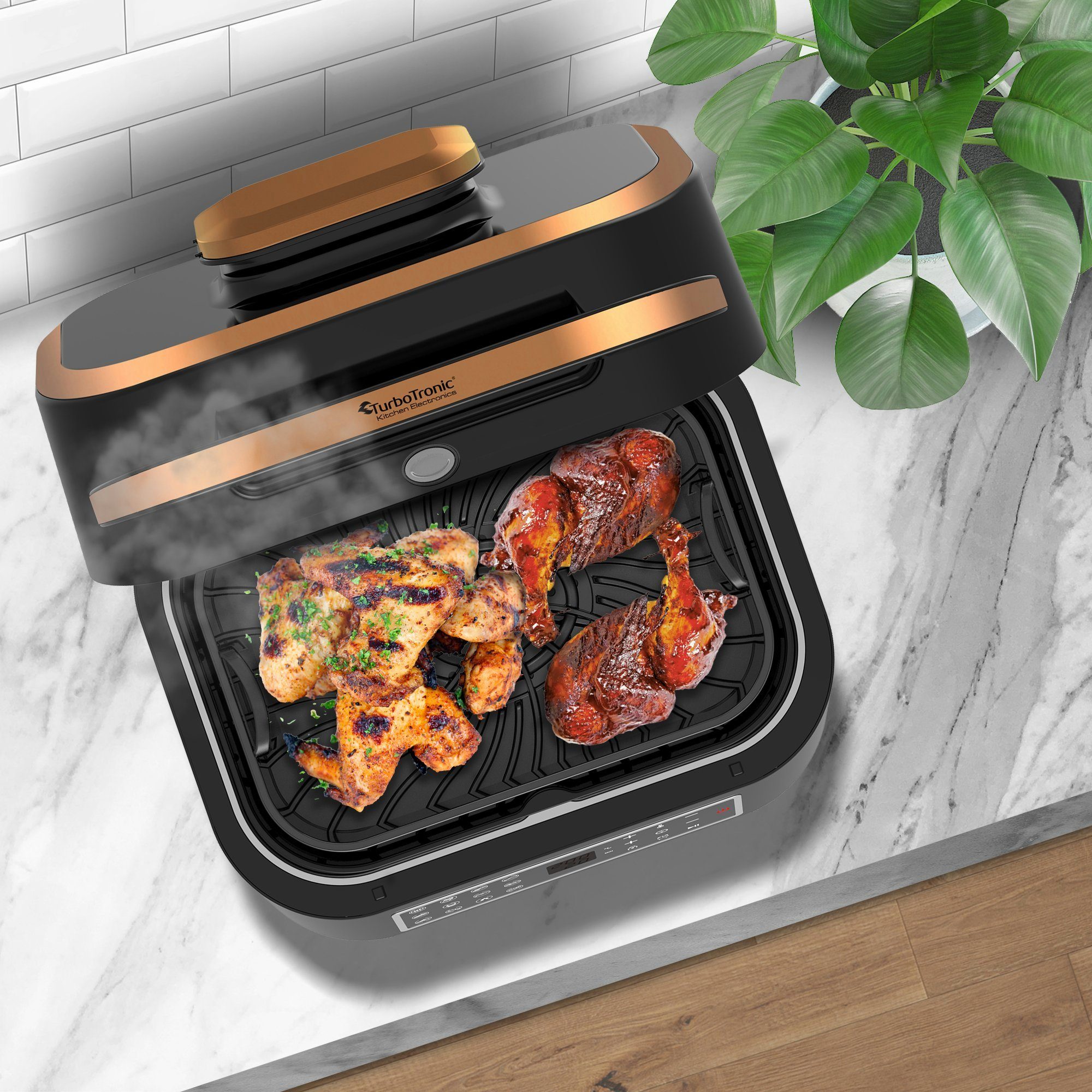 TurboTronic by Z-Line Heißluftfritteuse bis 260°C Food Grill mit digitalem Temperaturfühler 6,5 L Volumen, 1800 W, Tischgrill mit Crisper Plate Steakgrill