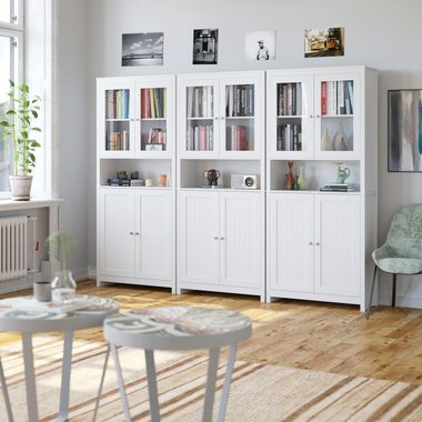 Homfa Hochschrank 190cm Vitrinenschrank, Bücherschrank mit 4 Türen, Buffet, Weiß