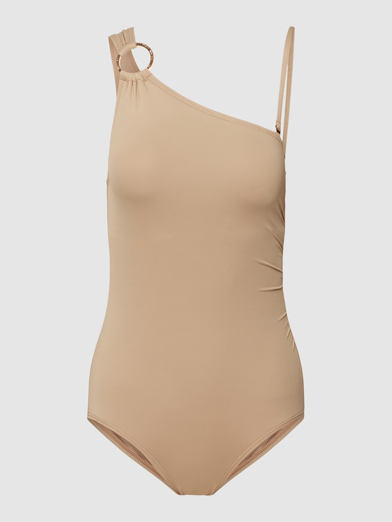 Badeanzug in unifarbenem Design Modell 'Iconic Solids Logo Ring' in beige
