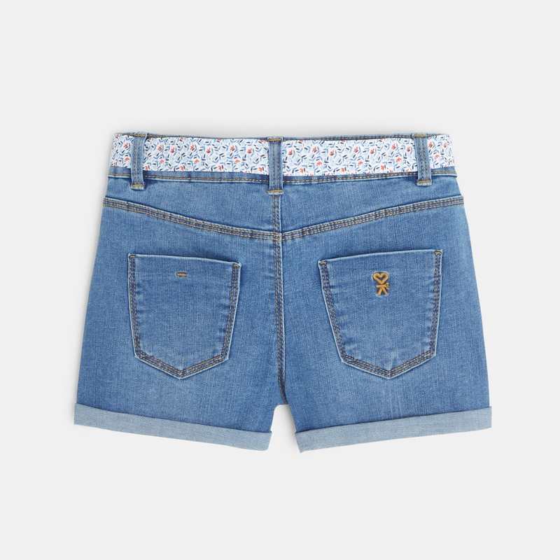 Short en jean ceinturé bleu fille