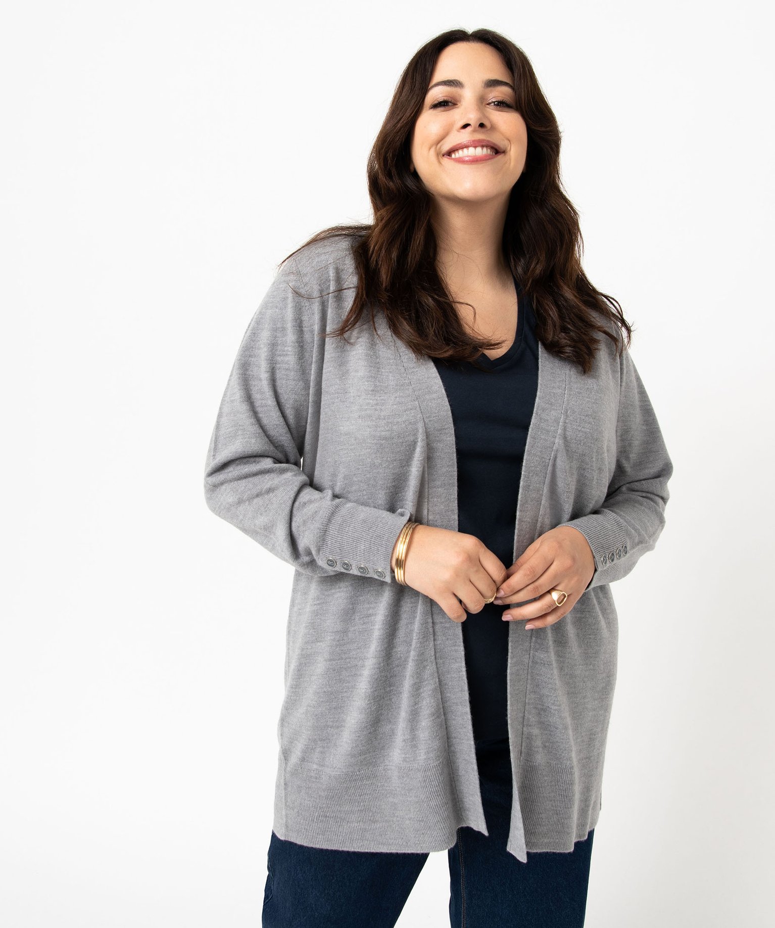 Gilet femme grande taille coupe longue gris | GEMO