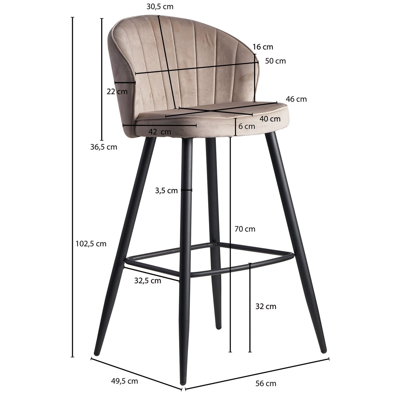 Wohnling Barhocker 103 x 56 x 53 cm Beige
