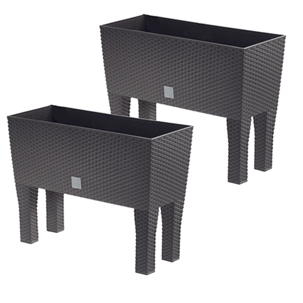 Powertec Garden Design-Pflanzkasten 2in1 in Rattanoptik, 30L, dunkelbraun 2er Set