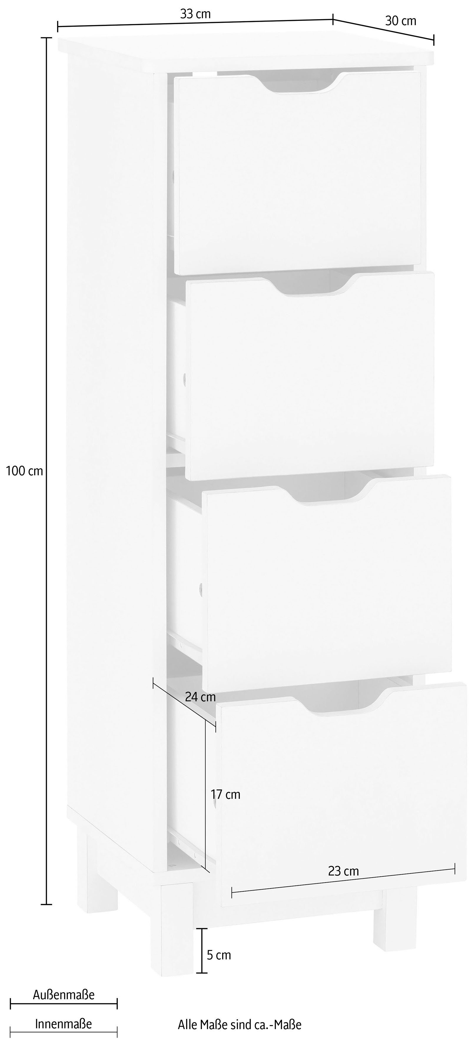 INOSIGN Badkommode Posta, mit 4 Schubkästen, eingefräste Griffmulden, Breite 33 cm, Höhe 100 cm