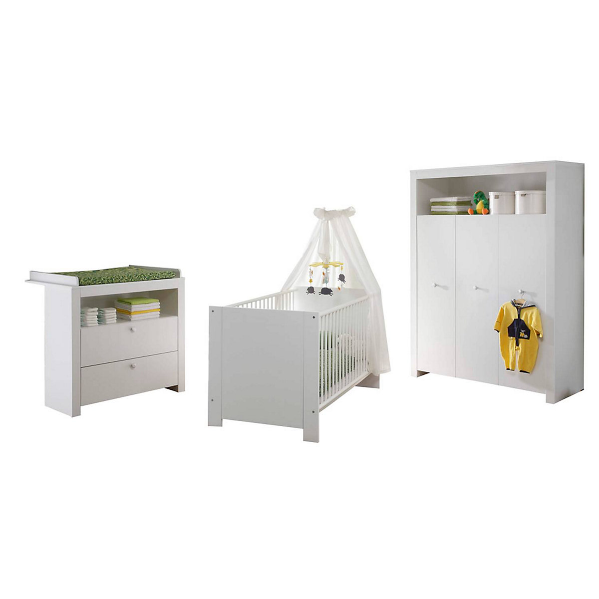 Babyzimmer Kombination 3-tlg. mit Wickeltisch OLBIA-19 in Weiß