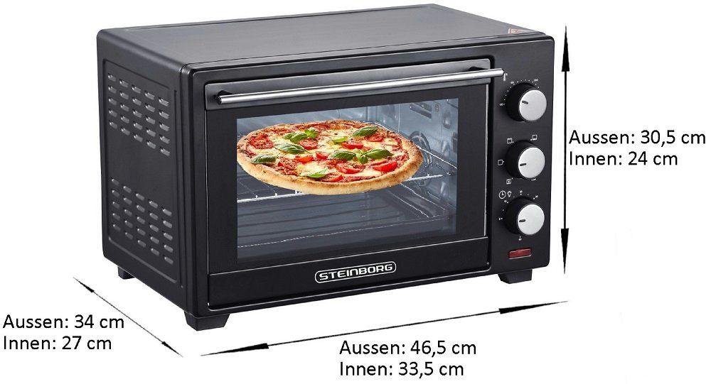 STEINBORG Minibackofen SB-3002, 25 Liter, Umluft, mit Krümelblech, 1600 Watt