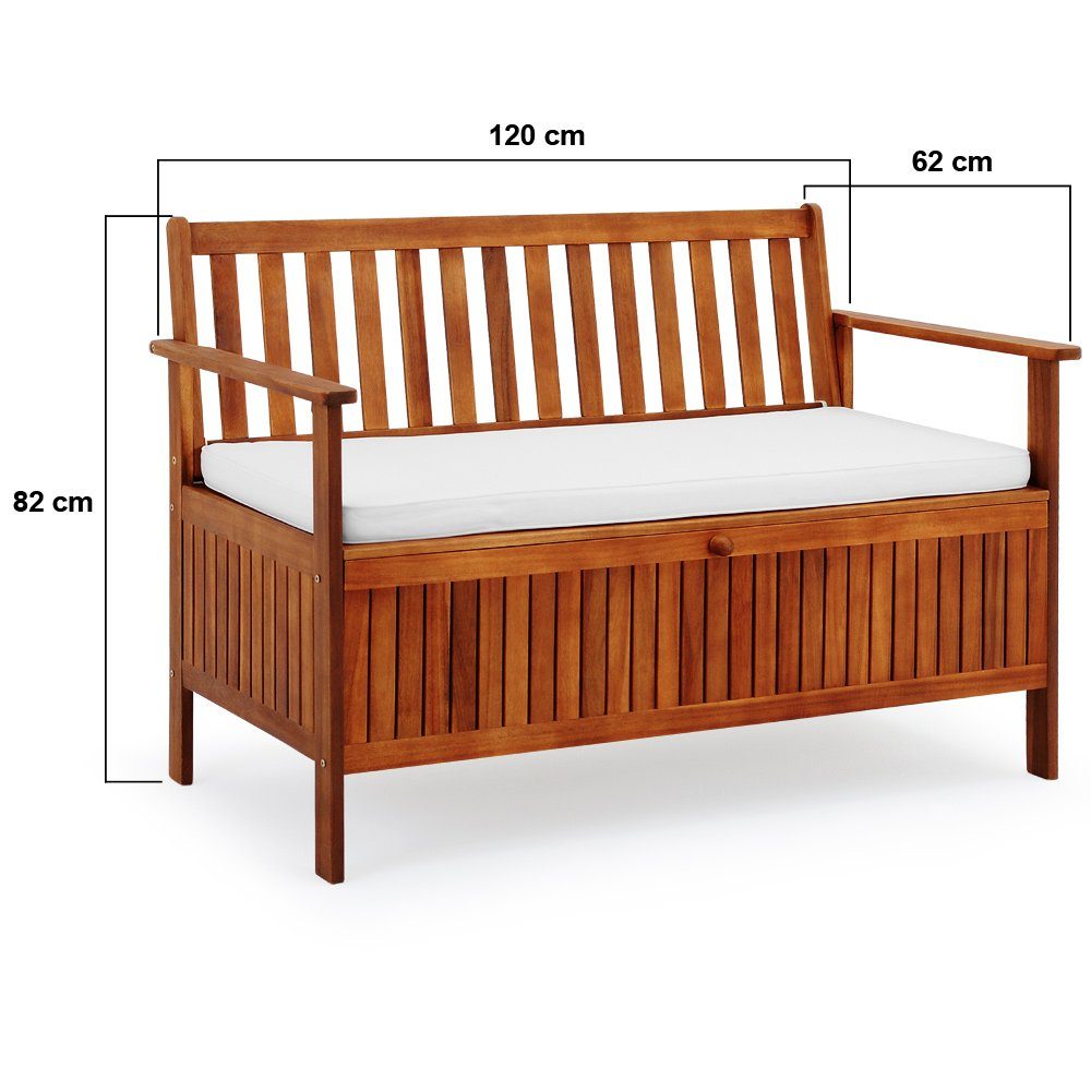 Casaria Gartenbank, inkl. Staufach + Sitzauflage Akazie Holz Wetterfest 120x62x82cm