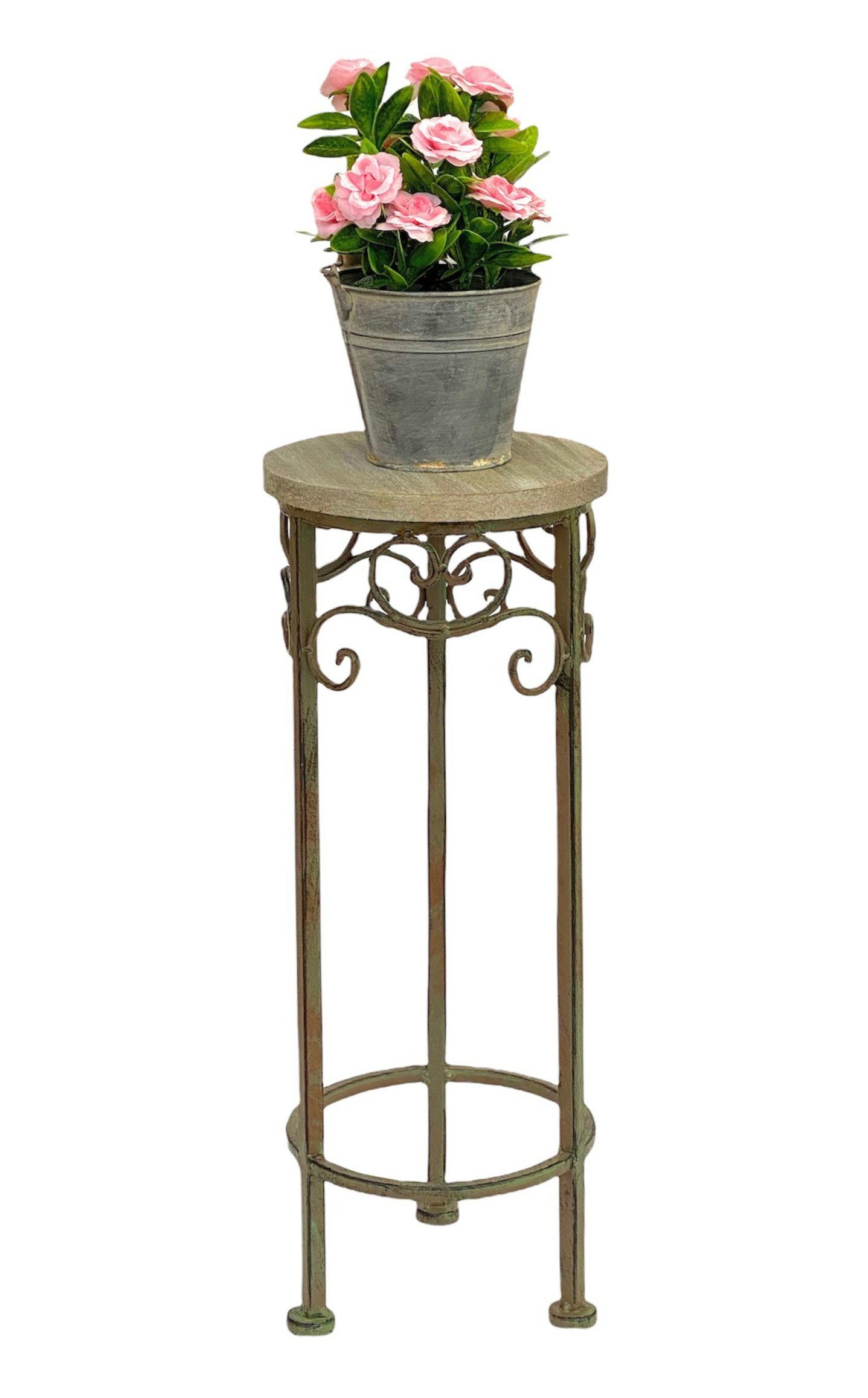 DanDiBo Blumenhocker Blumenhocker Metall Rund Blumenständer 11135 Beistelltisch Pflanzenständer Holzablage Blumensäule