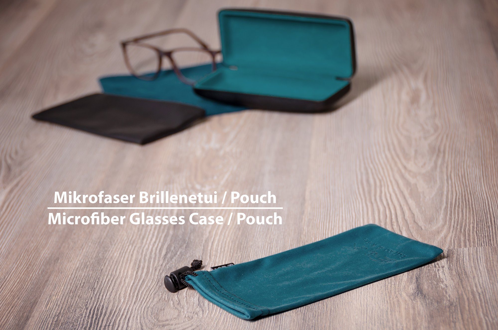 Edison & King Brillenetui Brillenetui-Set mit Brillenputztuch, Hartschalenetui, Einstecketui, Pouch & Putztuch