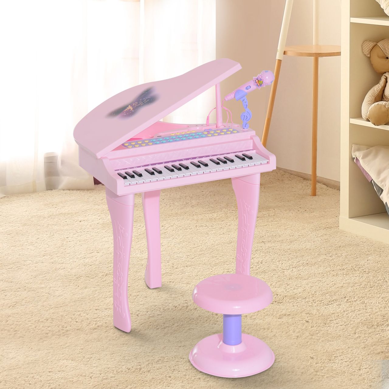 HOMCOM Kinder Klavier Mini-Klavier Piano Keyboard Musikinstrument MP3 mit Hocker
